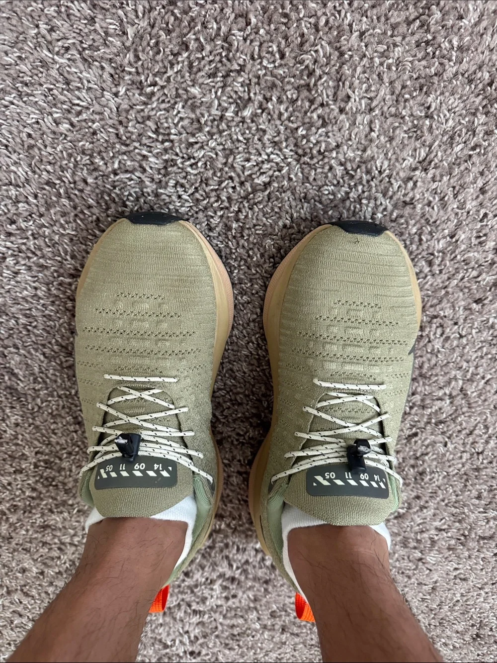Nike Olive Green and Orange Knit Running Shoes